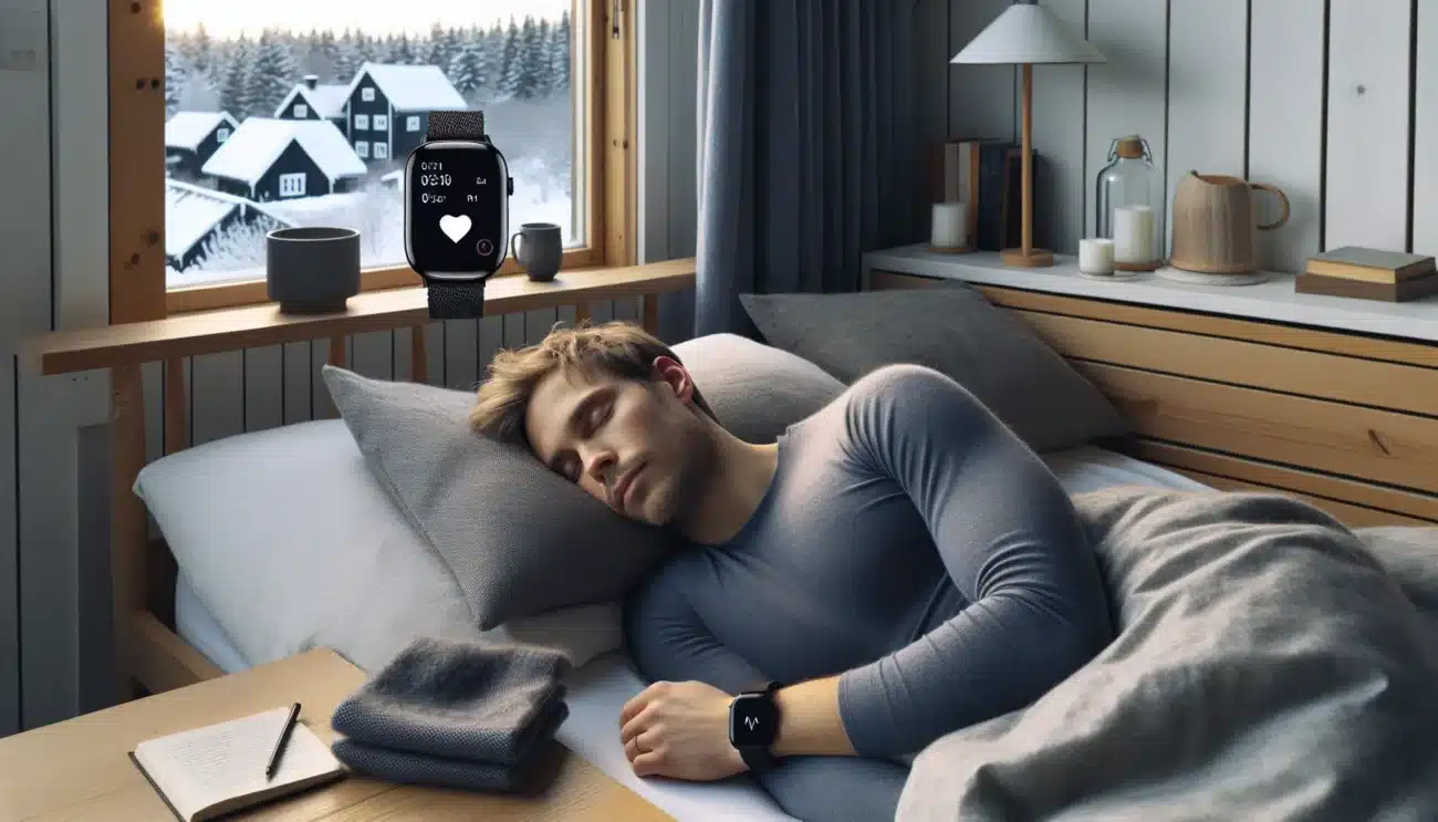 Norwegian adult sleeping at dawn smartwatch shows calm heart healthy night metrics