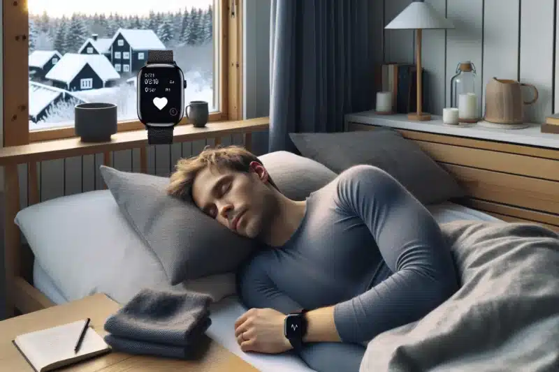 Norwegian adult sleeping at dawn smartwatch shows calm heart healthy night metrics
