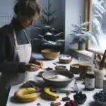 Norwegian cook preparing heart friendly sugar alternatives with fruit in a bright kitchen