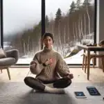 Person meditating by nordic window smartwatch displays hrv for heart health